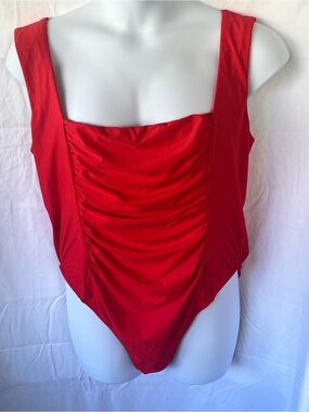 J. Crew Red Ruched Bandeau Bodysuit